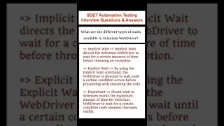 What are the different types of waits available in Selenium WebDriver SDET Automation Testing