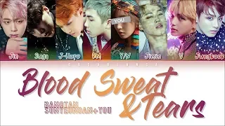 BTS 방탄소년단 Blood Sweat Tears KARAOKE Ver 8 Members Ver Color Coded Lyrics Han Rom Eng 