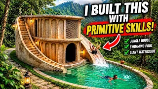 I Built a Jungle House With a Swimming Pool & Giant Waterslide Using Primitive Skills