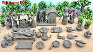 12 Cute Kitchen set DIY | Miniature Clay Craft🍶All kitchen set mitti bartan🏝Clay House making video 