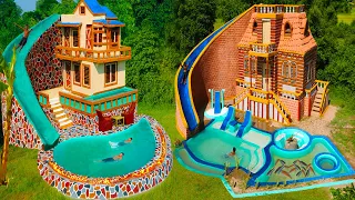Amazing Build Top 2 Villa House Water Slide Swimming Pool For Entertainment Place In The Forest 