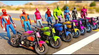 Team Spider-Verse vs Avengers Motorcycle Challenge in GTA 5! 🏍️🔥