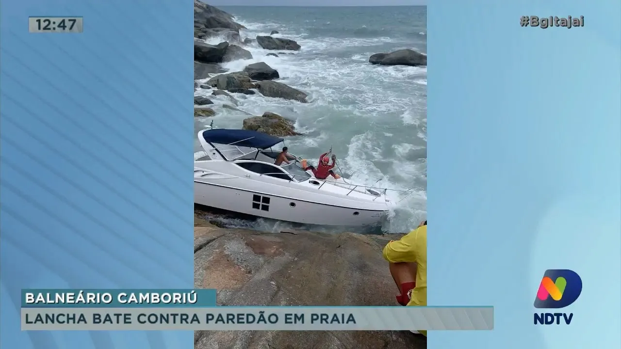 Lancha bate contra paredão em praia de Balneário Camboriú, e mulher foi encontrada morta