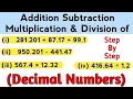 Addition Subtraction Multiplication and Division of Decimal Numbers How to Divide Decimal Numbers