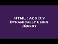 HTML Add Div Dynamically using JQuery