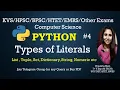Python Literals with Example Types of Literals in Python Python Tokens PGT Computer
