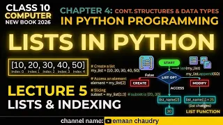 Lists in Python Python programming ch 4 lec 5 class 10th computer science 2026 new book