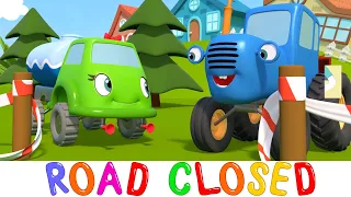 Blue Tractor on Playground | Road Closed | Cars and Safety Lesson for Kids