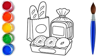 How to draw easy cute hamper with bread and food | easy drawing step by step 