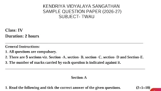Class-4 TWAU (EVS) / Half Yearly Exam 2026-27 Question Paper Term-1 / Mid Term PM SHRI KVS