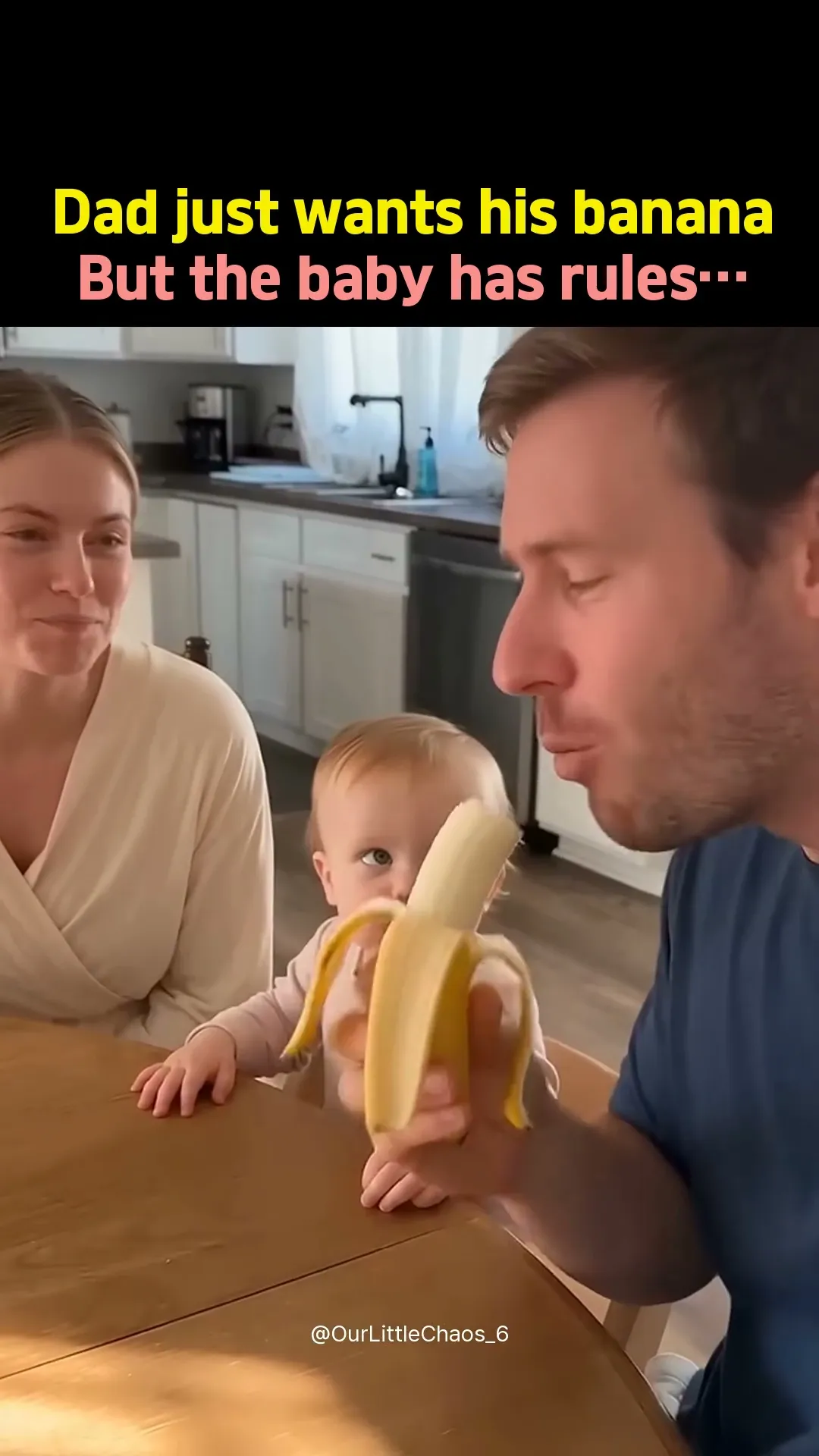 Dad tries to eat his bananaโฆ the baby has other plans #shorts
