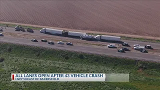 All lanes open after 43 vehicle crash on Hwy 58 CHP