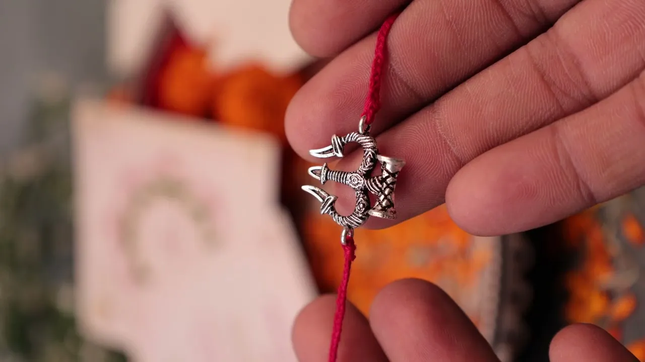 925 Pure Silver Trishul Rakhi for Protection, Strength & Divine Blessings