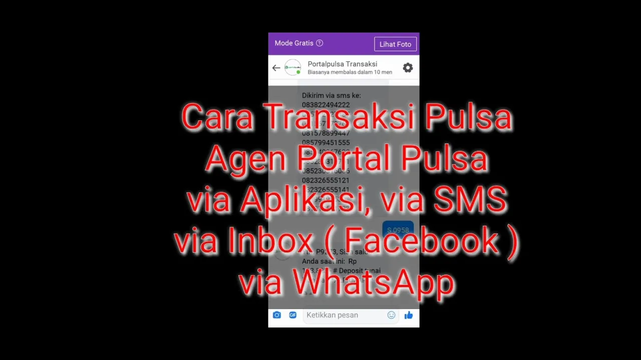 
          
          
          
            
            Tutorial Cara Transaksi Pulsa via Inbox ( Facebook ) via WhatsApp via SMS via Aplikasi Portal Pulsa
          
        . 