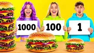 100 LAYERS OF FOOD CHALLENGE! 🍕🍔🤯 Extreme Food Ideas By 123 GO!