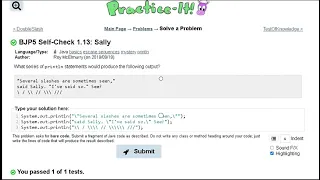 Java Practice-it Introduction to Java Programming Self-Check 1 13 Sally