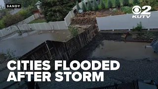 Strong rain storm causes road flooding issues across central southern Salt Lake County