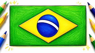 How to Draw the Brazilian Flag Easy Step-by-Step Drawing tutorial with Colored Pencils