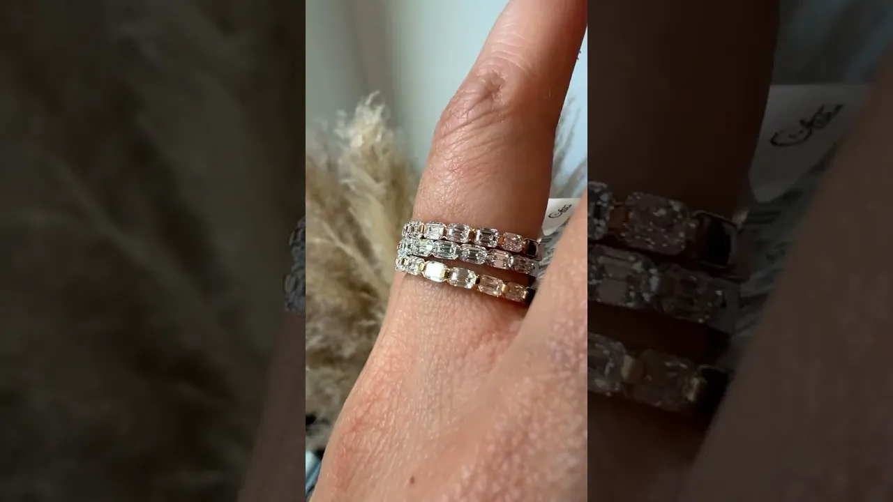 14K Gold Emerald Cut Three Quarter Way East West Eternity Modern Prong Set Lab Grown Diamond Wedding Band Ring