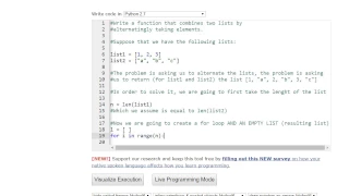 Write a function that combines two lists by alternatingly taking elements Lists in Python