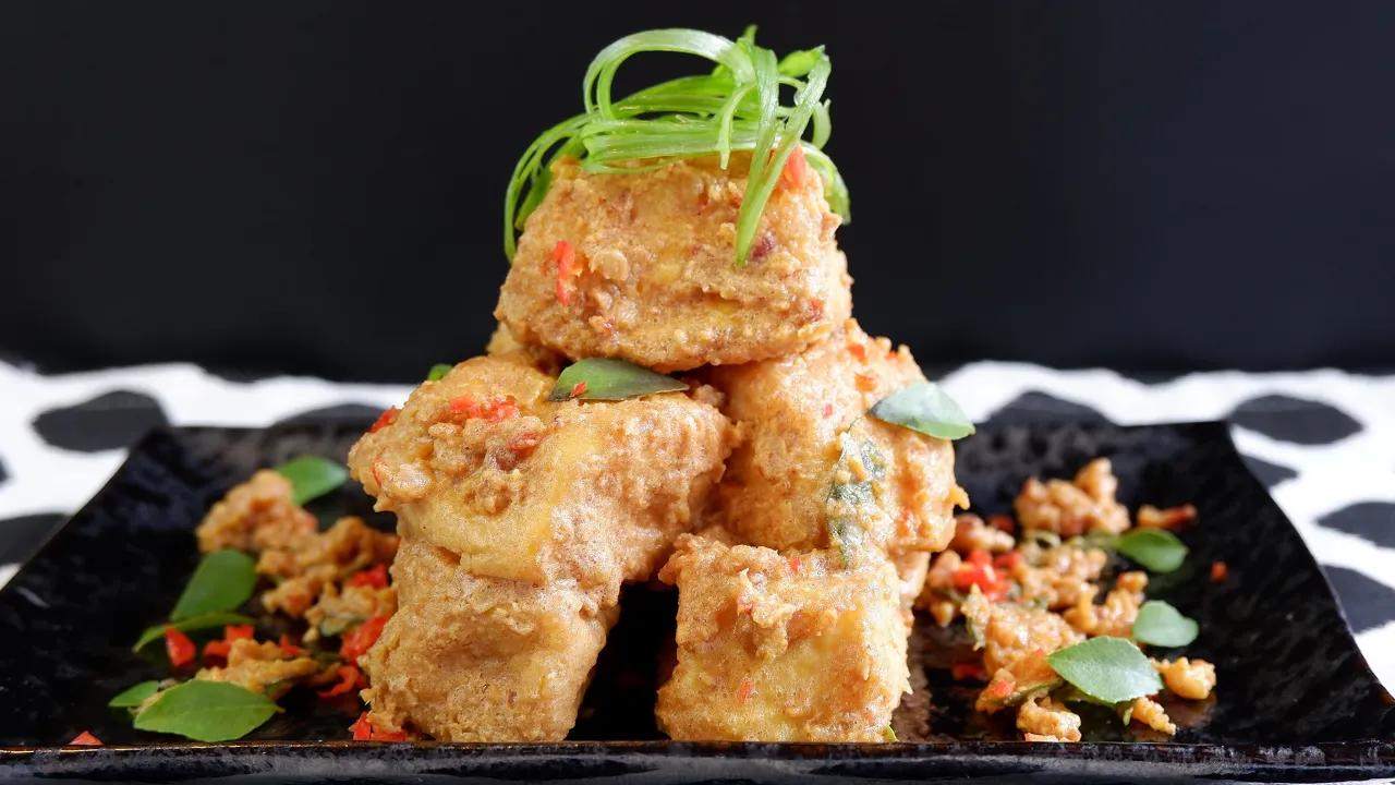 Air Fried Homemade Salted Egg Tofu  Air Fryer Recipe  How to Make Tofu   Easy Home-cooking