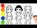 Satisfying Coloring Pages - Mira Rumi and Zoey From KPop Demon Hunters Drawing