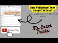MS Excel Custom Data Validation Use formulas to check for text numbers length