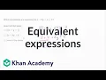 How to find equivalent expressions by combining like terms and using the distributive property