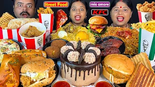 KFC vs STREET FOOD vs MIO AMORE EATING CHALLENGE MUTTON, CHICKEN, EGG, BURGER, CAKE MUKBANG VIRAL