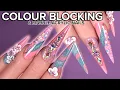 TEAL AND CORAL XL STILETTO ACRYLIC NAILS DESIGN