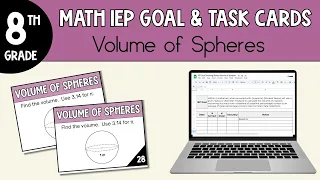 8th Grade IEP Goal and Task Cards Volume of Spheres Special Education