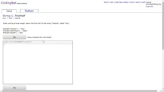 String-1 firstHalf Java Tutorial Codingbat com