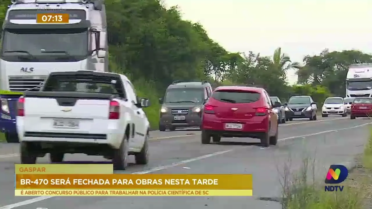 BR-470, na região de Gaspar, será interditada na tarde desta terça-feira