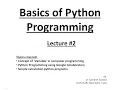 Python Lecture 2 Variables and Simple Calculations