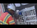 Black-Owned Business Black Lives Matter Signs Vandalized Using Thin Blue Line Symbols
