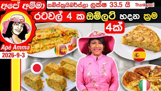 ✔ රටවල් 4ක් ඔම්ලට් හදන ක්‍රම 4ක් Easy breakfast omelets by Apé Amma