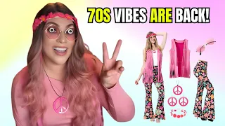 Retro Hippie Costume Try On 70s Party Outfit Review Complete Set with Accessories
