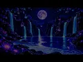 (NO ADS) Deep Sleep Music with Glowing Blue Waterfalls | Ocean Waves| Peaceful Night Ambience.