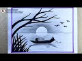 Download Lagu Easy Sunset Scenery Drawing | Boat on River Pencil Sketch | Simple Landscape Art