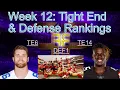 Tight End and Defense Rankings - NFL Fantasy Football Week 12 15 TEs and Defenses broken into tiers