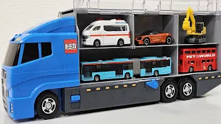 トミカ☆はたらく車と高級車のミニカーを箱から出してしてコンボイへ収納!☆Tomica Luxury & Working Car minicars opening