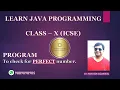 Perfect Number program in Java BlueJ ICSE Class 10