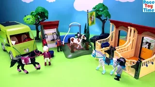 playmobil horse stable barn and washing station building sets fun toys video for kids