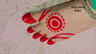 Simple Mahawar Aaltadesign chathpuja Karwachuth special mahawar simple easy Leg mehndi MERAJ VIRAL