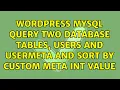 Wordpress MySQL query two database tables users and usermeta and sort by custom meta int value