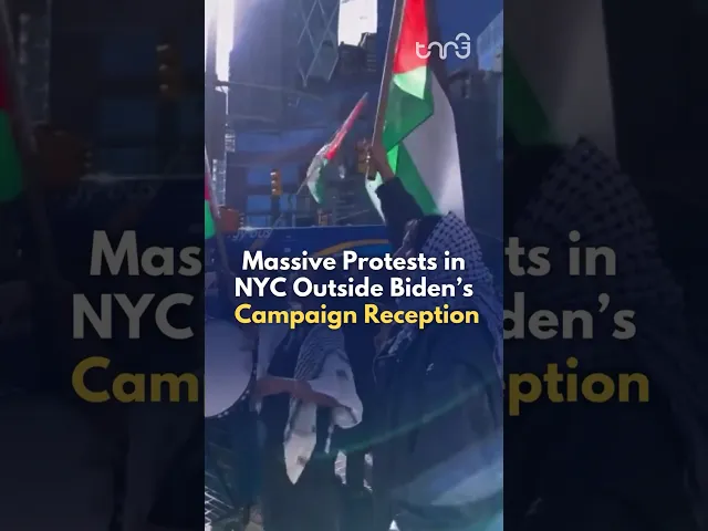 ⁣Pro-Palestine supporters demand a ceasefire outside Joe Biden's campaign reception in New York City.