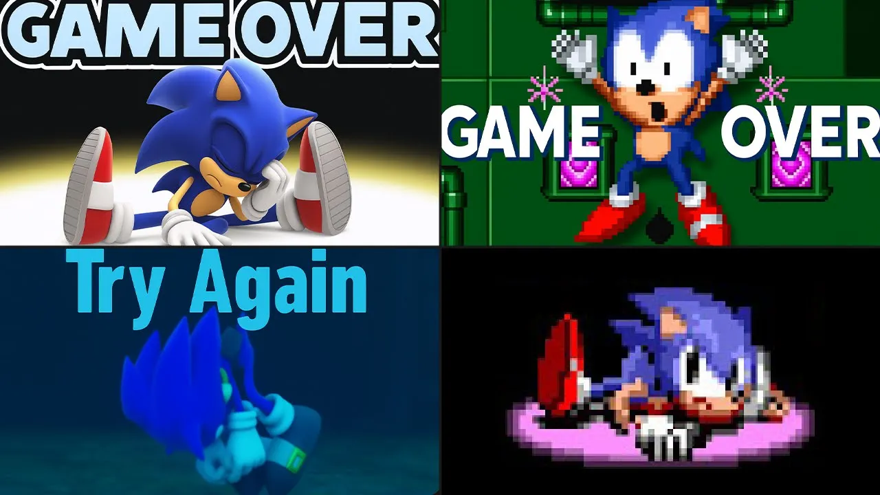 Evolution of Sonic the Hedgehog game over screens (1991-2025)