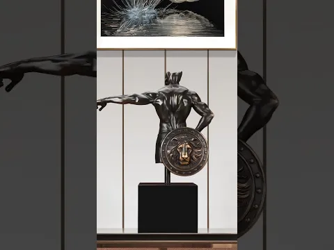 Abstract Headless Spartan Warrior Brass Figure  Exclusive Muscular Male Torso Sculpture with Shield