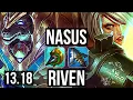 NASUS vs RIVEN TOP 3 6 solo kills 500 games NA Diamond 13 18