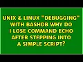 Debugging with bas b why do I lose command echo after stepping into a simple script